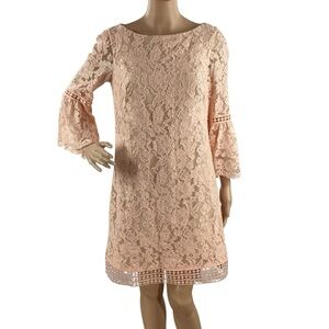 Eliza J Lace Shift Dress Bell Sleeve Blush Pink Size 6
